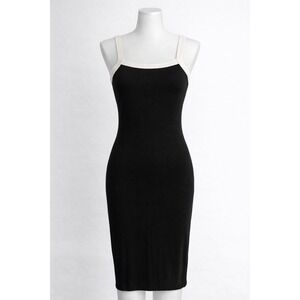 Antistar Ribbed Midi Dress Womens XS Black White Contrast Trim Bodycon Rayon